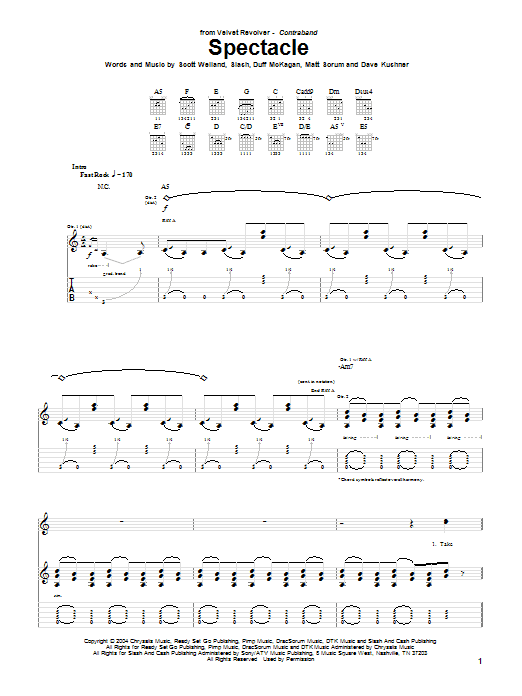 Velvet Revolver Spectacle Sheet Music Notes & Chords for Guitar Tab - Download or Print PDF