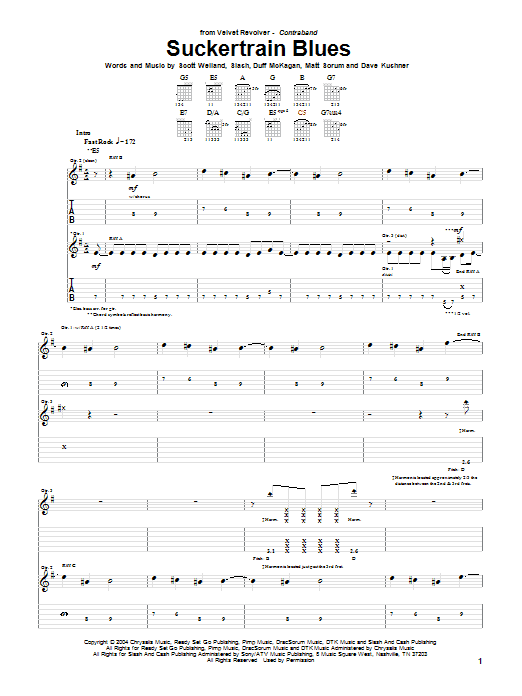Velvet Revolver Suckertrain Blues Sheet Music Notes & Chords for Guitar Tab - Download or Print PDF