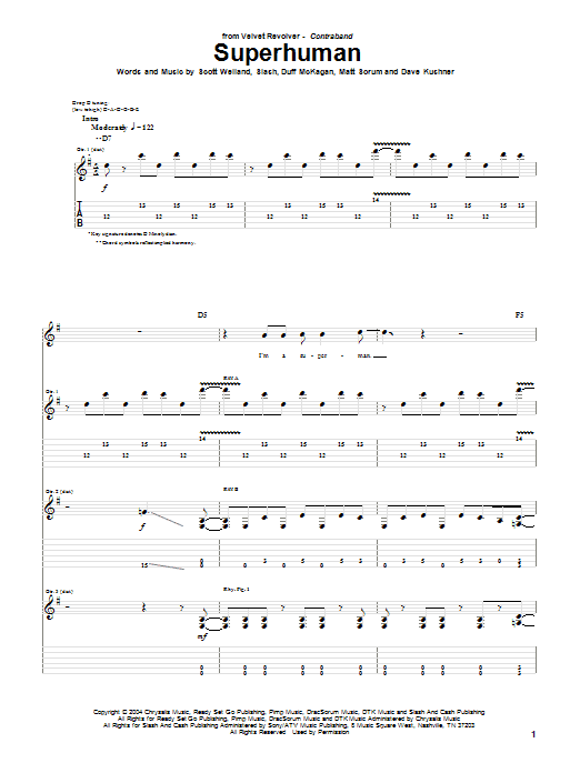 Velvet Revolver Superhuman Sheet Music Notes & Chords for Guitar Tab - Download or Print PDF