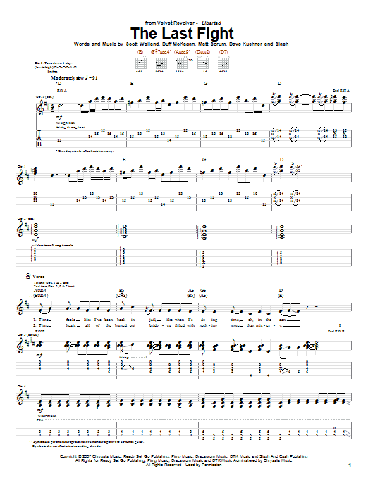 Velvet Revolver The Last Fight Sheet Music Notes & Chords for Guitar Tab - Download or Print PDF