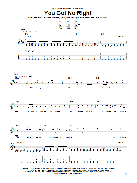 Velvet Revolver You Got No Right Sheet Music Notes & Chords for Guitar Tab - Download or Print PDF