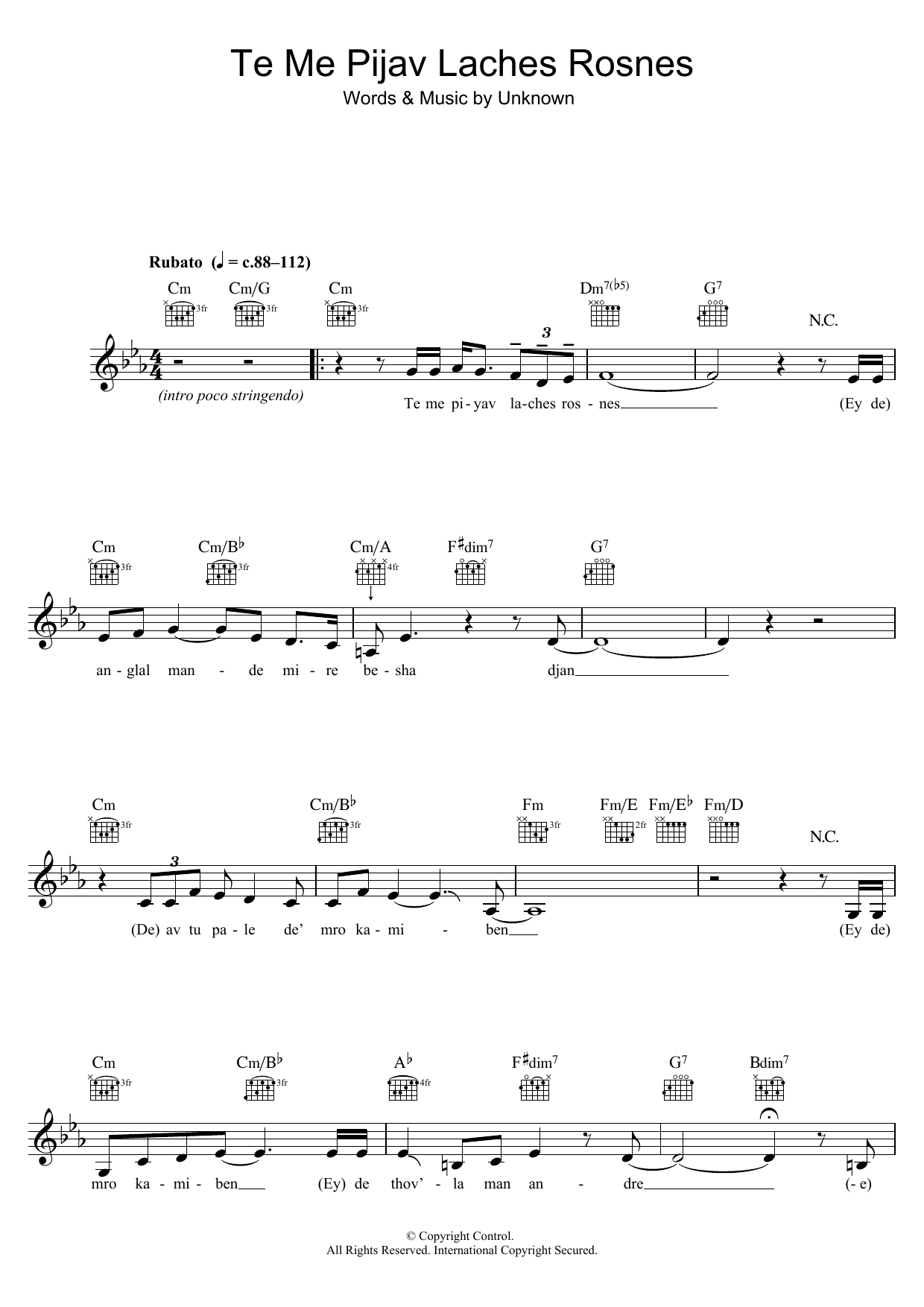 Vera Bila Te Me Pijav Lachness Rosnes Sheet Music Notes & Chords for Melody Line, Lyrics & Chords - Download or Print PDF