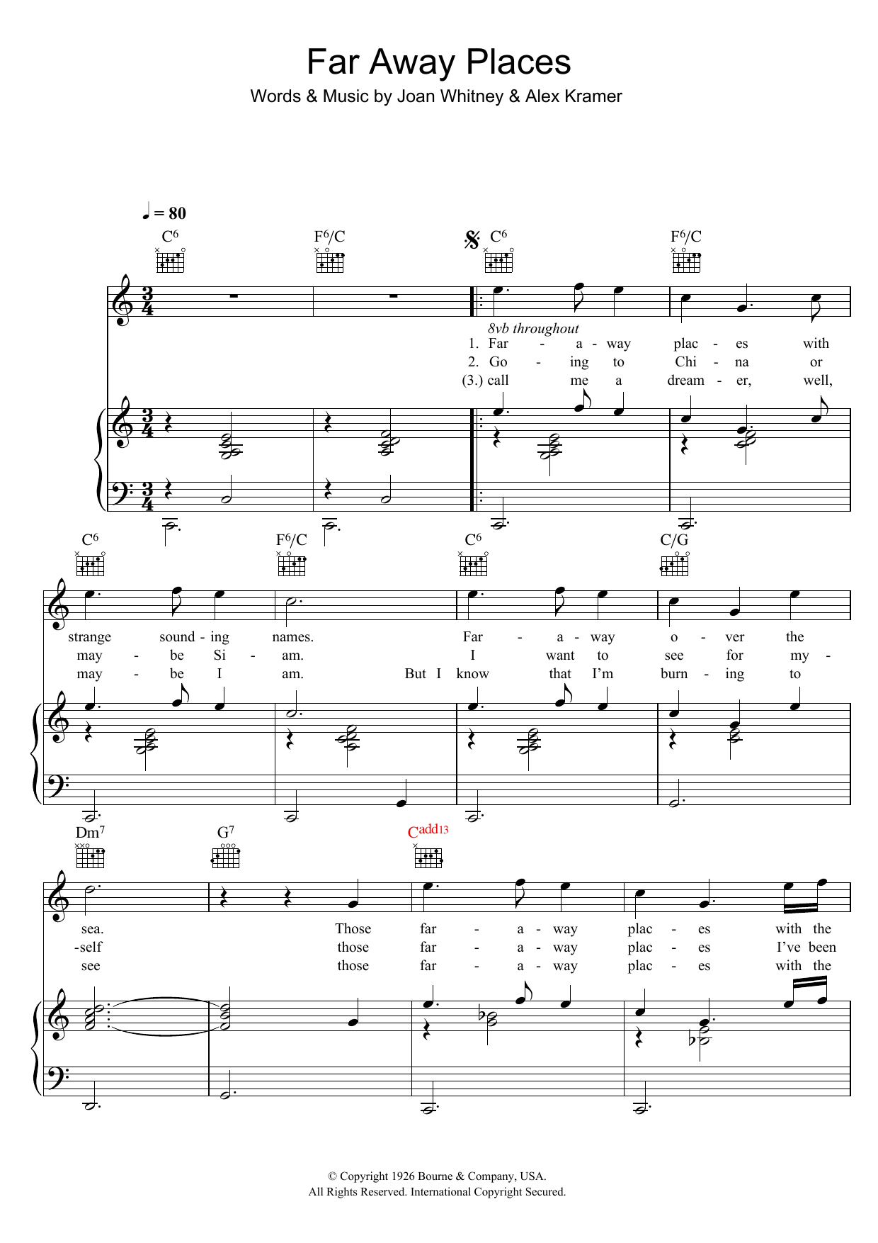 Vera Lynn Far Away Places Sheet Music Notes & Chords for Piano, Vocal & Guitar (Right-Hand Melody) - Download or Print PDF