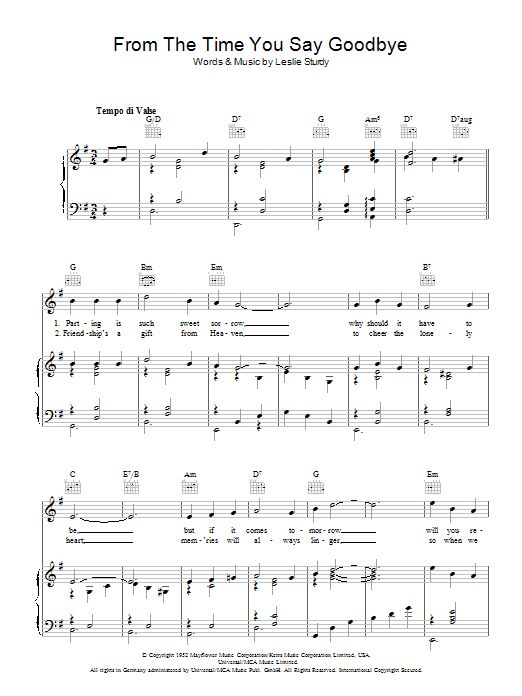 Vera Lynn From The Time You Say Goodbye Sheet Music Notes & Chords for Piano, Vocal & Guitar (Right-Hand Melody) - Download or Print PDF