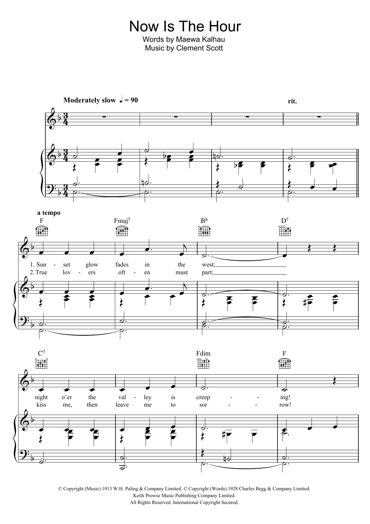 Vera Lynn Now Is The Hour Sheet Music Notes & Chords for Piano, Vocal & Guitar (Right-Hand Melody) - Download or Print PDF