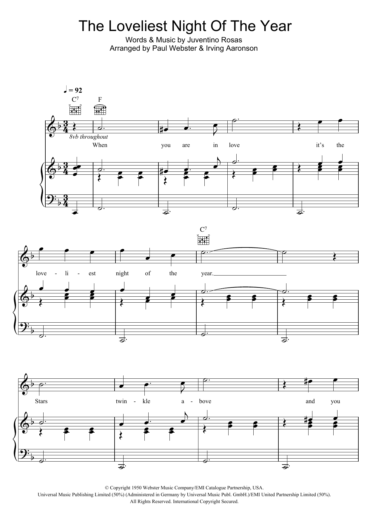 Vera Lynn The Loveliest Night Of The Year Sheet Music Notes & Chords for Piano, Vocal & Guitar (Right-Hand Melody) - Download or Print PDF