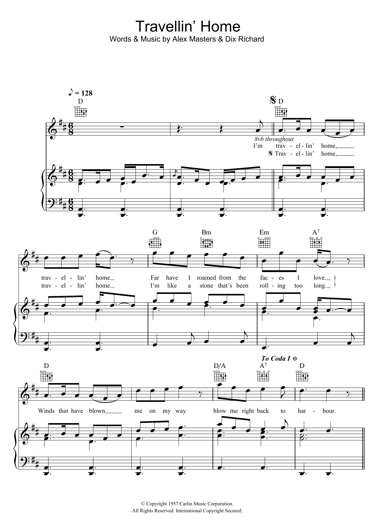Vera Lynn Travellin' Home Sheet Music Notes & Chords for Piano, Vocal & Guitar (Right-Hand Melody) - Download or Print PDF