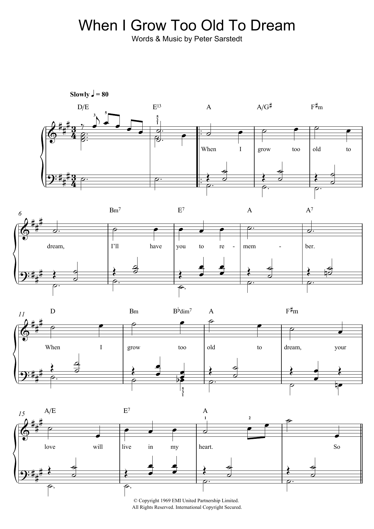 Vera Lynn When I Grow Too Old To Dream Sheet Music Notes & Chords for Easy Piano - Download or Print PDF