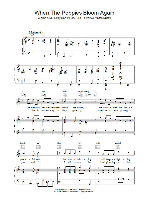 Don Pelosi When The Poppies Bloom Again Sheet Music Notes & Chords for Piano, Vocal & Guitar (Right-Hand Melody) - Download or Print PDF