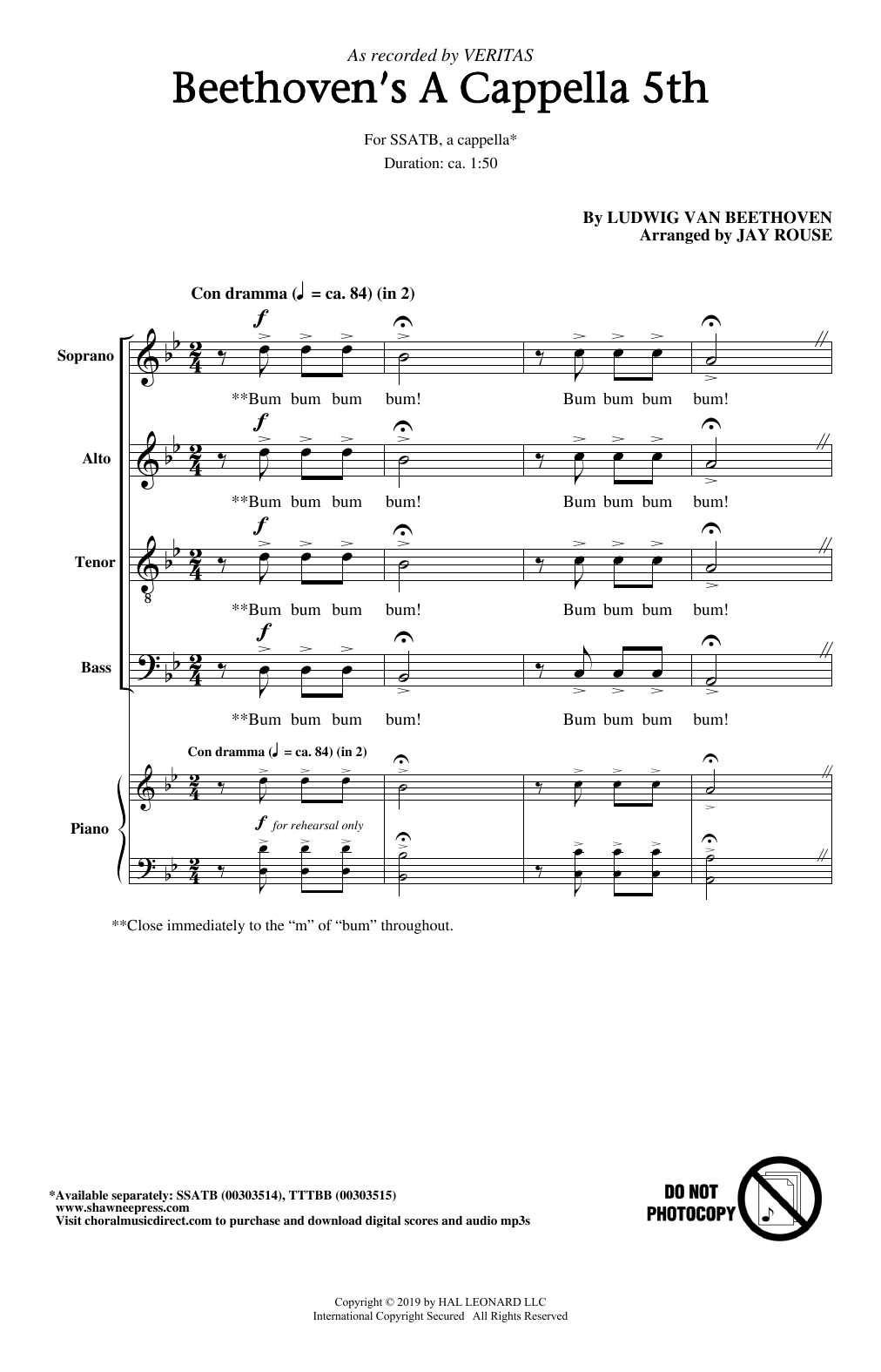 Veritas Beethoven's A Cappella 5th (arr. Jay Rouse) Sheet Music Notes & Chords for Choir - Download or Print PDF
