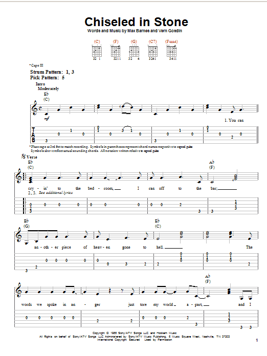 Vern Gosdin Chiseled In Stone Sheet Music Notes & Chords for Easy Guitar Tab - Download or Print PDF