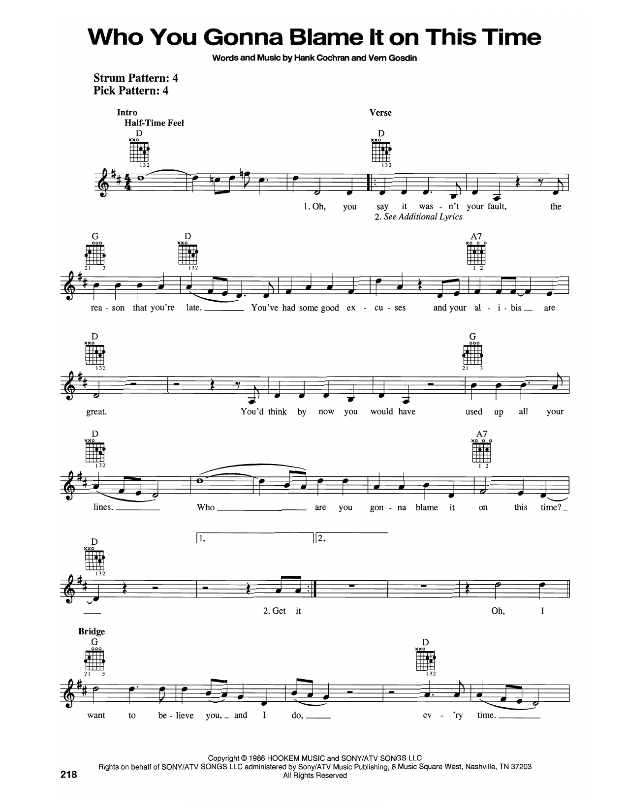 Vern Gosdin Who You Gonna Blame It On This Time Sheet Music Notes & Chords for Easy Guitar - Download or Print PDF
