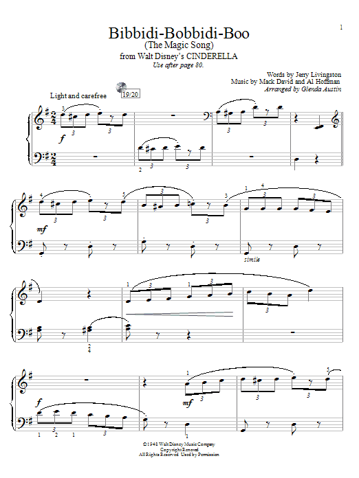 Glenda Austin Bibbidi-Bobbidi-Boo (The Magic Song) Sheet Music Notes & Chords for Educational Piano - Download or Print PDF