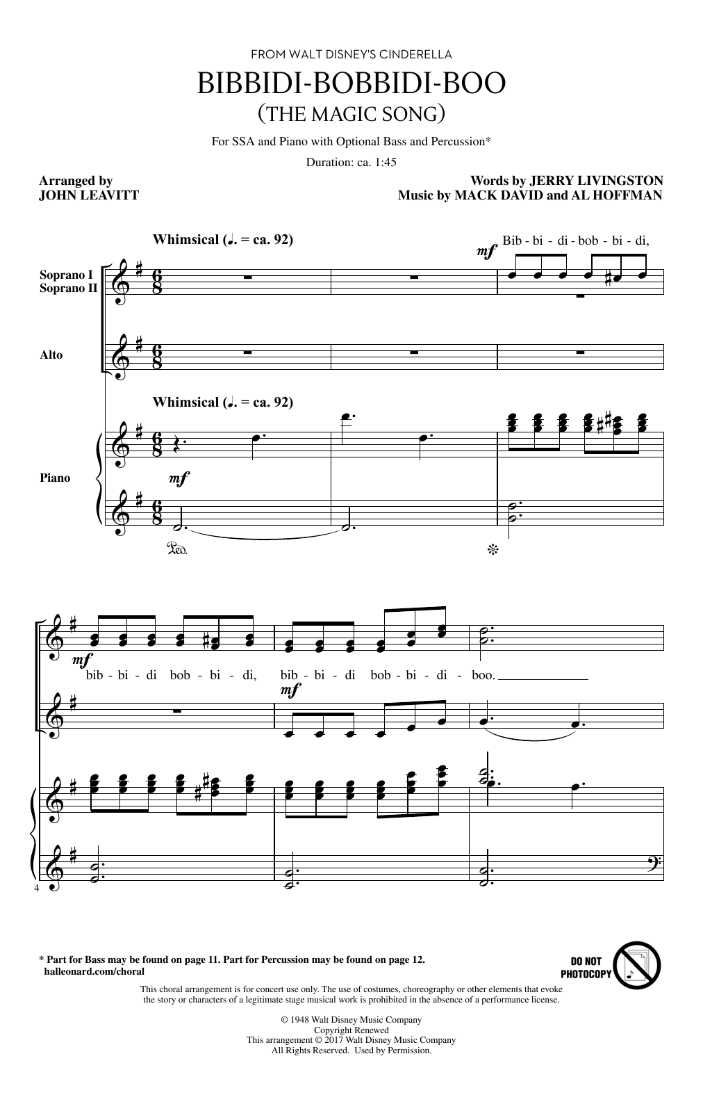 John Leavitt Bibbidi-Bobbidi-Boo (The Magic Song) (from Disney's Cinderella) Sheet Music Notes & Chords for SSA - Download or Print PDF