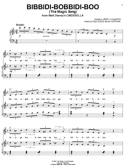 Verna Felton Bibbidi-Bobbidi-Boo (The Magic Song from Cinderella) Sheet Music Notes & Chords for Mandolin - Download or Print PDF