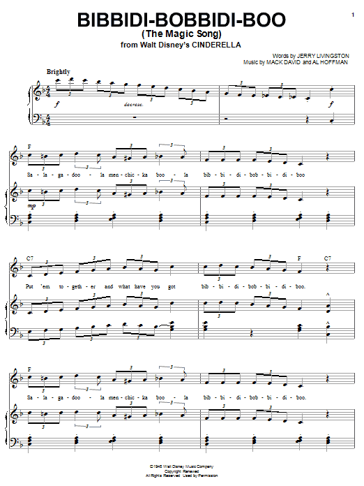 Louis Armstrong Bibbidi-Bobbidi-Boo (The Magic Song) Sheet Music Notes & Chords for Piano - Download or Print PDF