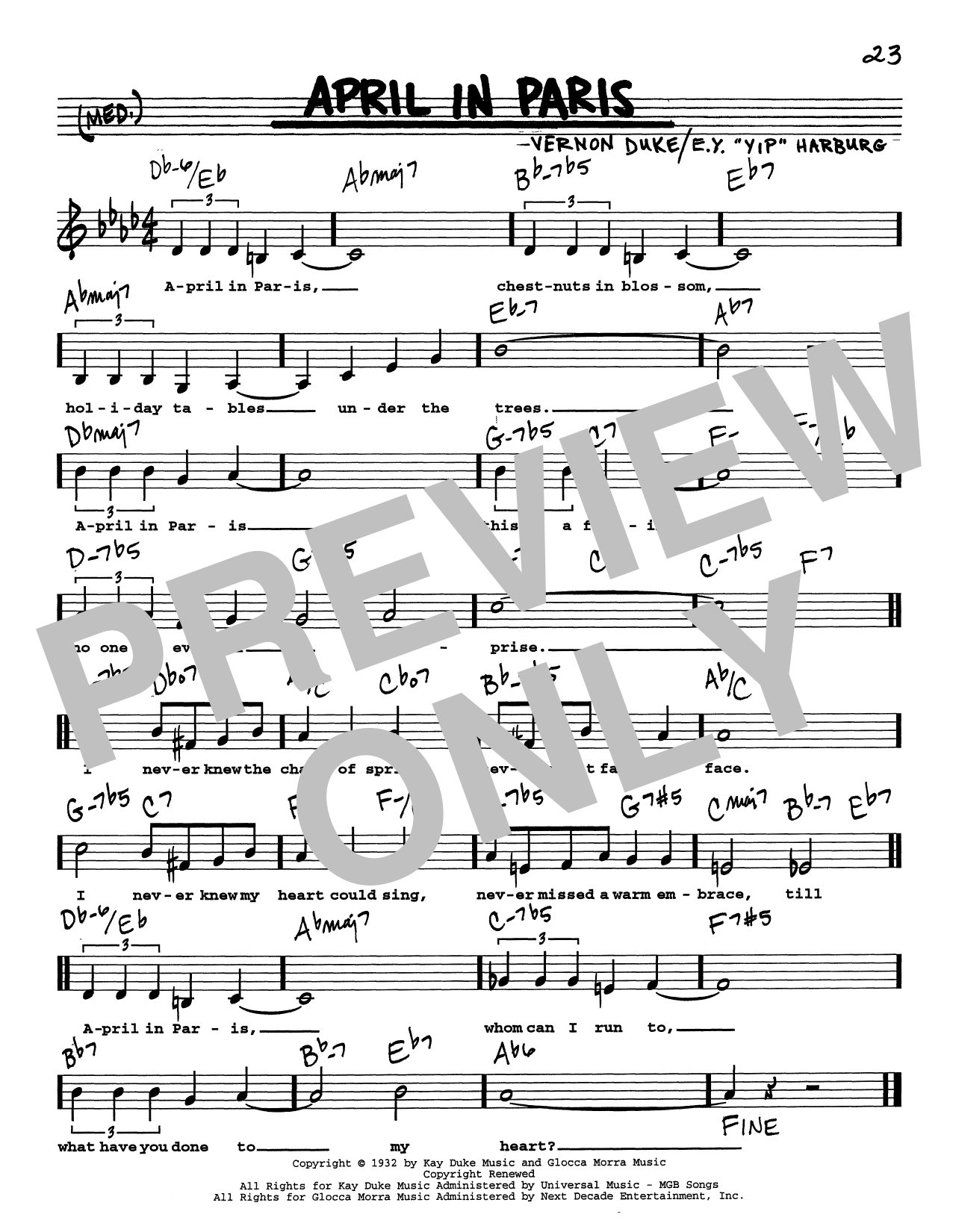 Vernon Duke April In Paris (Low Voice) Sheet Music Notes & Chords for Real Book – Melody, Lyrics & Chords - Download or Print PDF