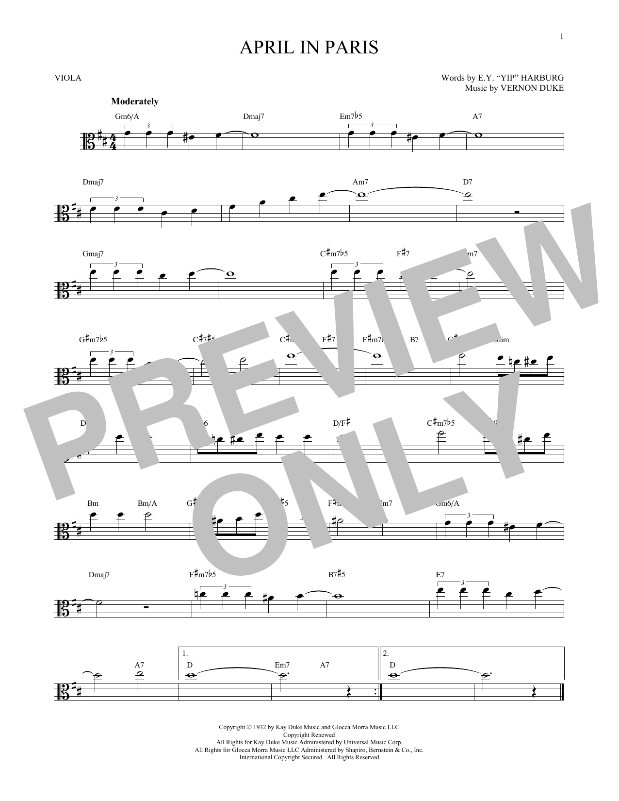 Vernon Duke April In Paris Sheet Music Notes & Chords for French Horn - Download or Print PDF