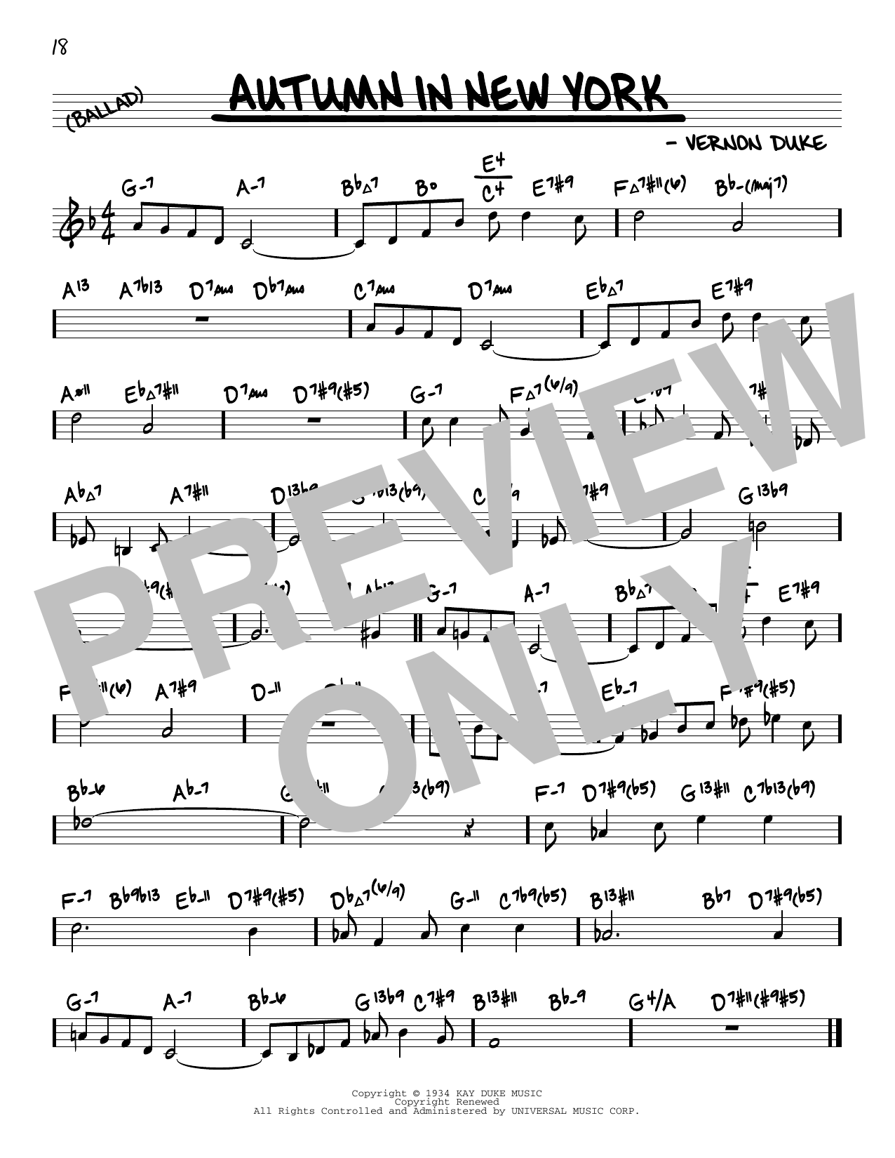 Vernon Duke Autumn In New York (arr. David Hazeltine) Sheet Music Notes & Chords for Real Book – Enhanced Chords - Download or Print PDF