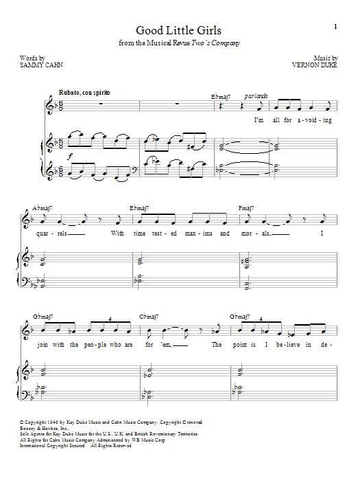 Vernon Duke Good Little Girls Sheet Music Notes & Chords for Piano & Vocal - Download or Print PDF
