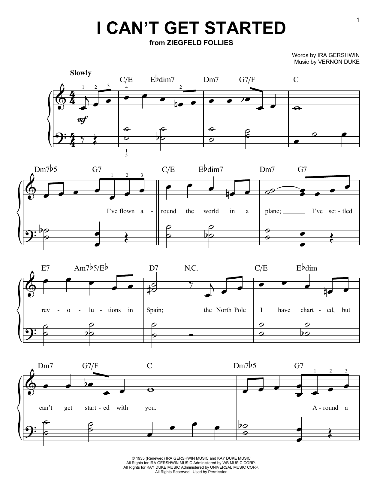 Vernon Duke I Can't Get Started Sheet Music Notes & Chords for Easy Piano - Download or Print PDF