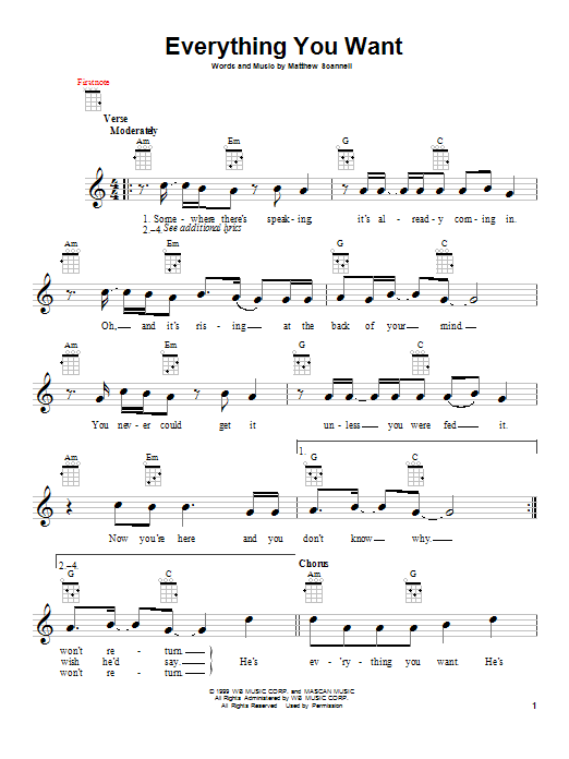 Vertical Horizon Everything You Want Sheet Music Notes & Chords for Ukulele - Download or Print PDF