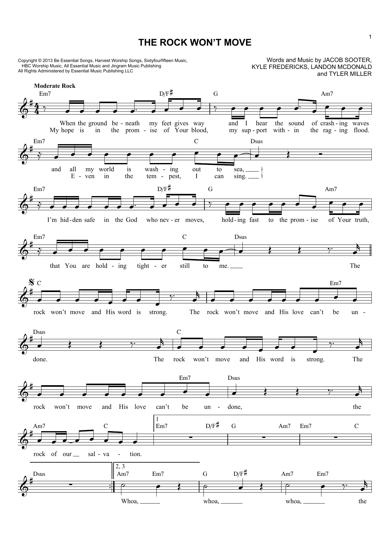 Tyler Miller The Rock Won't Move Sheet Music Notes & Chords for Melody Line, Lyrics & Chords - Download or Print PDF