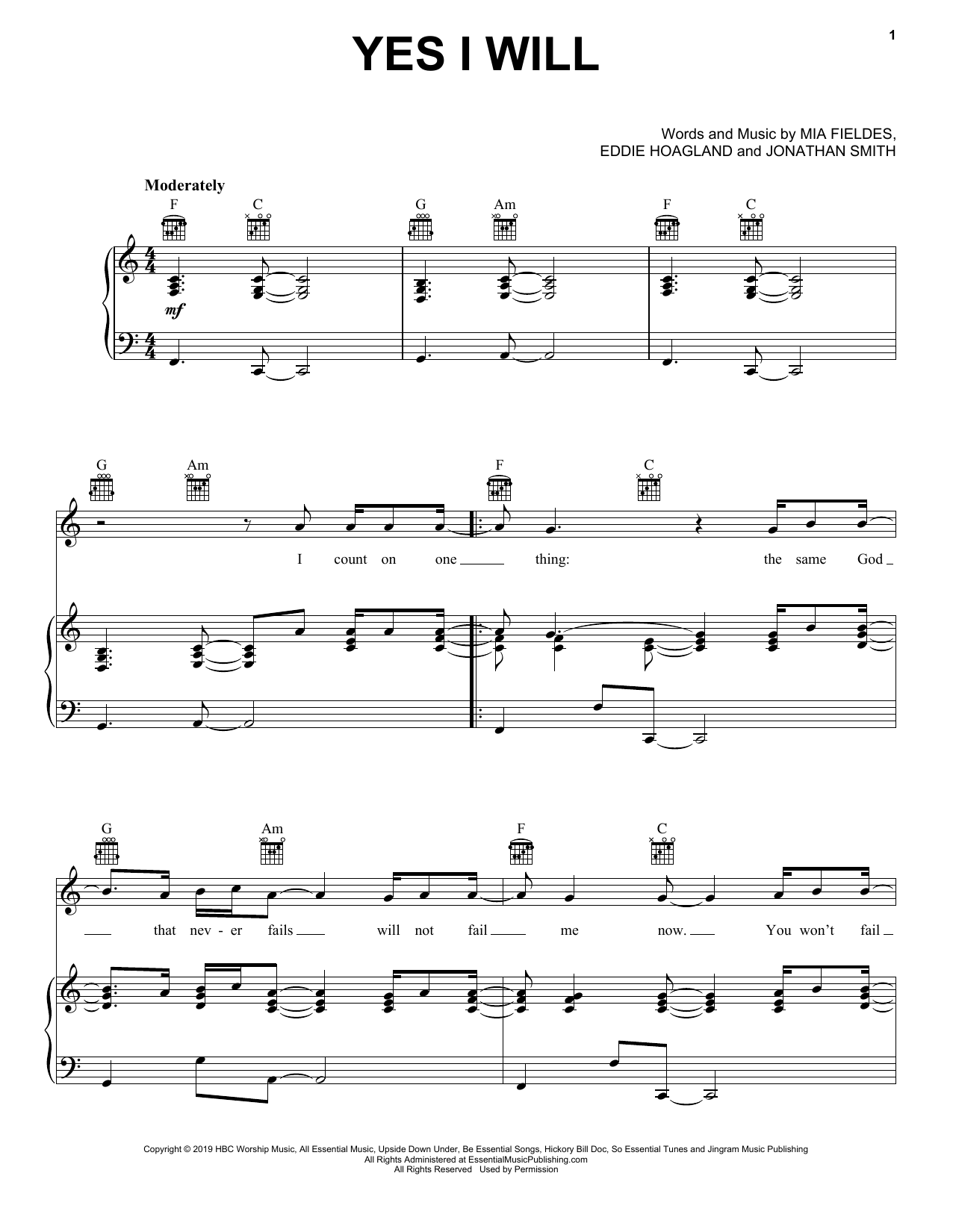 Vertical Worship Yes I Will Sheet Music Notes & Chords for Lead Sheet / Fake Book - Download or Print PDF