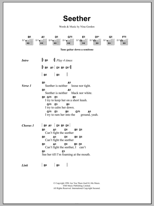 Veruca Salt Seether Sheet Music Notes & Chords for Lyrics & Chords - Download or Print PDF