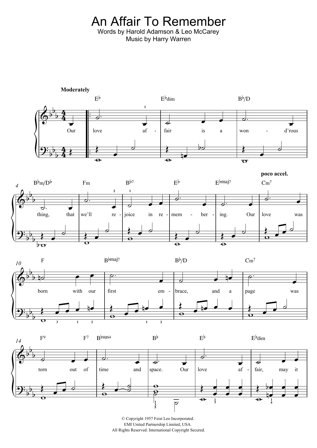 Vic Damone An Affair To Remember Sheet Music Notes & Chords for Easy Piano - Download or Print PDF