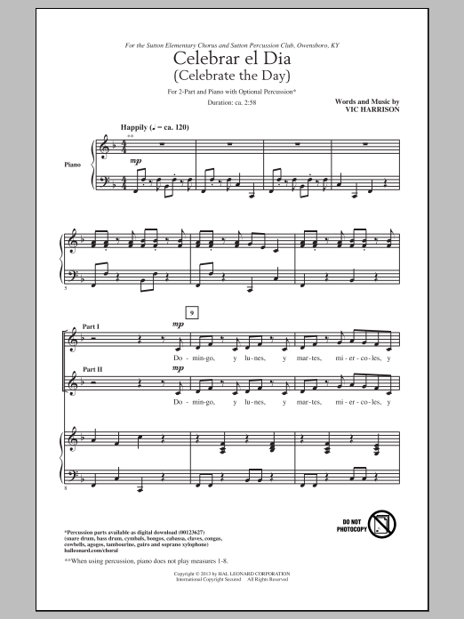 Vic Harrison Celebrar El Dia (Celebrate The Day) Sheet Music Notes & Chords for 2-Part Choir - Download or Print PDF