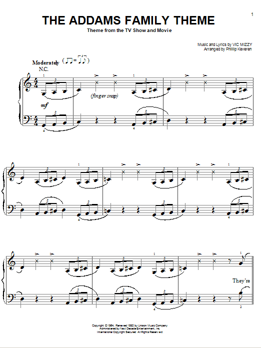 Vic Mizzy The Addams Family Theme Sheet Music Notes & Chords for Easy Piano - Download or Print PDF