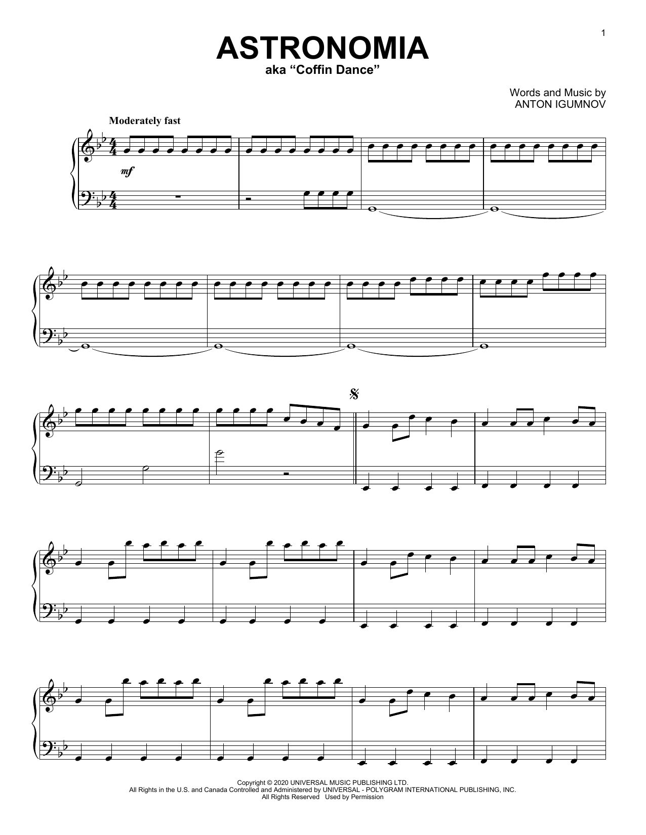 Vicetone & Tony Igy Astronomia Sheet Music Notes & Chords for Piano Solo - Download or Print PDF