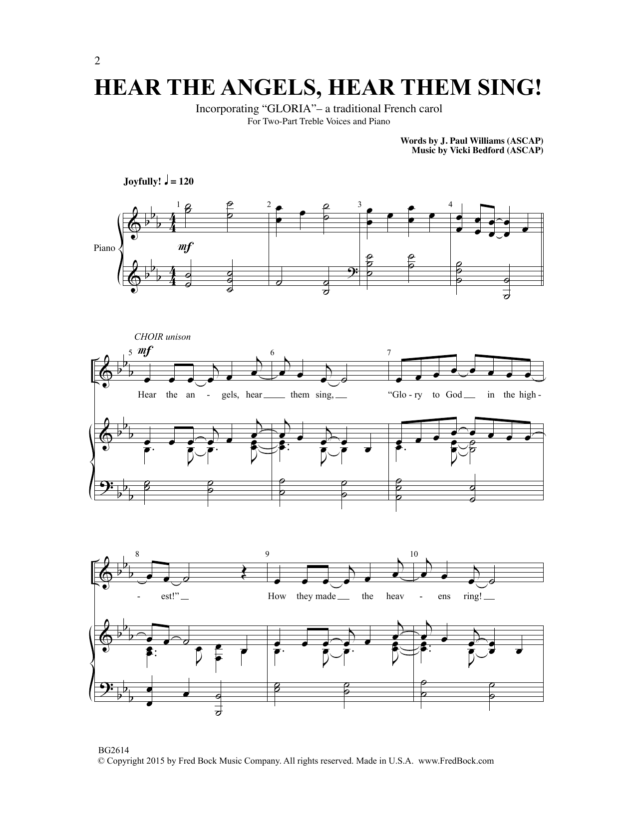 Vicki Bedford Hear The Angels, Hear Them Sing Sheet Music Notes & Chords for 2-Part Choir - Download or Print PDF