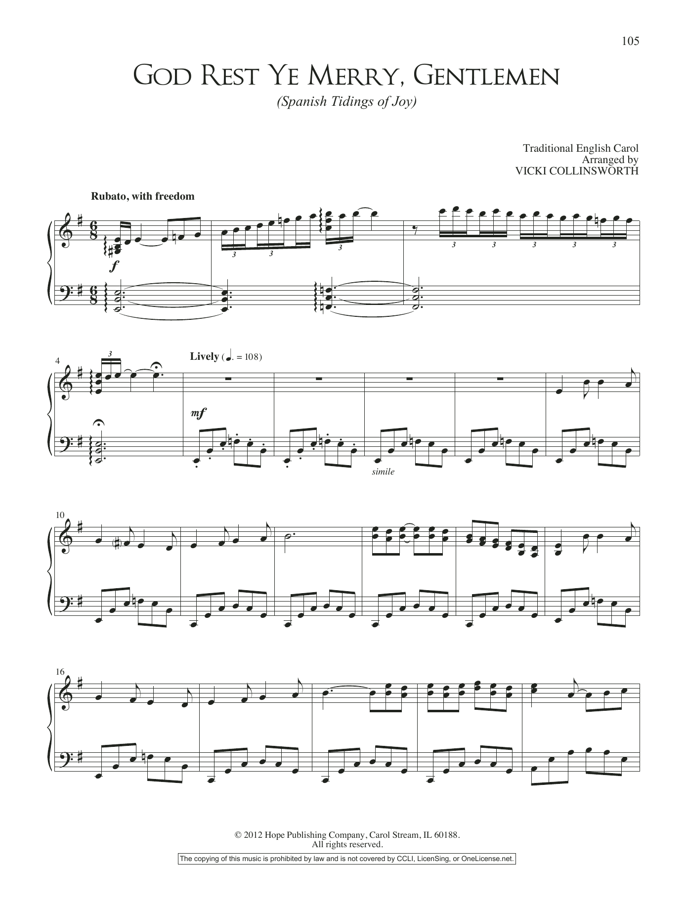 VICKI COLLINSWORTH God Rest Ye Merry, Gentlemen (Spanish Tidings of Joy) Sheet Music Notes & Chords for Piano Solo - Download or Print PDF
