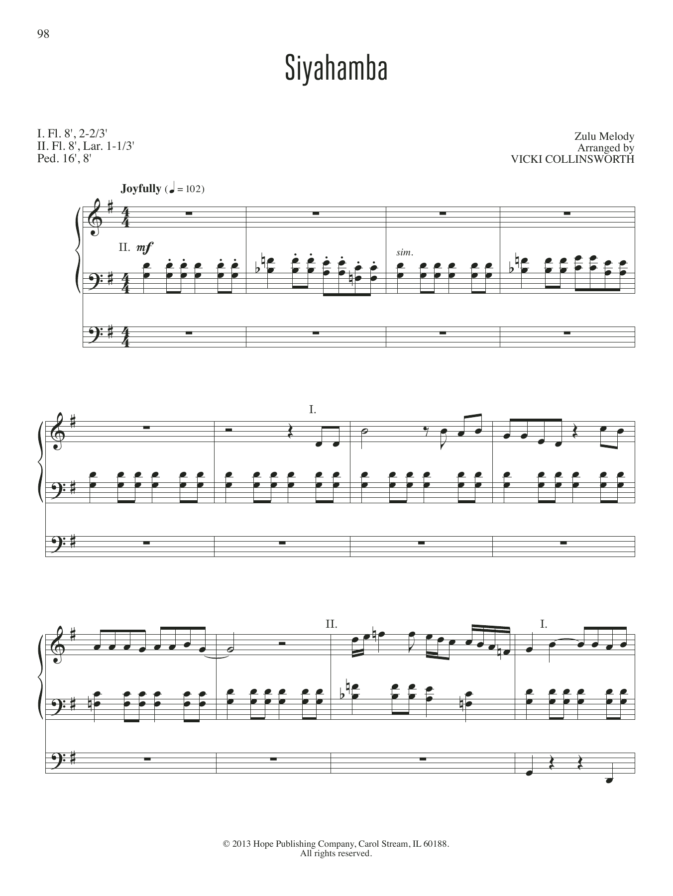 VICKI COLLINSWORTH Siyahamba Sheet Music Notes & Chords for Organ - Download or Print PDF