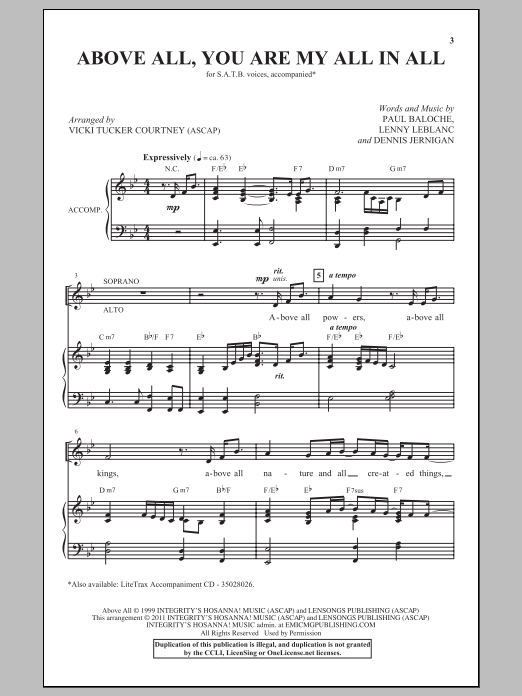 Vicki Tucker Courtney Above All Sheet Music Notes & Chords for SATB - Download or Print PDF