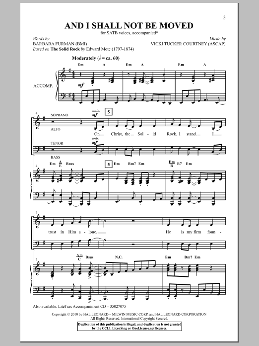 Vicki Tucker Courtney And I Shall Not Be Moved Sheet Music Notes & Chords for SATB - Download or Print PDF
