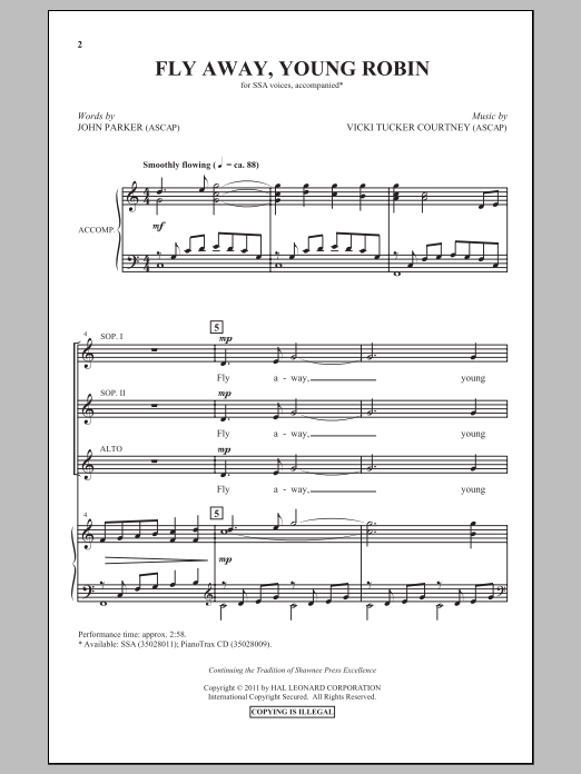 Vicki Tucker Courtney Fly Away, Young Robin Sheet Music Notes & Chords for SSA - Download or Print PDF