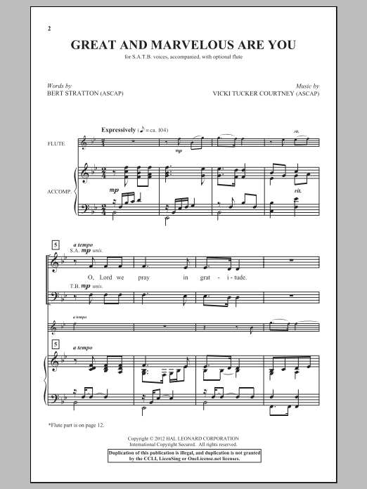 Vicki Tucker Courtney Great And Marvelous Are You Sheet Music Notes & Chords for SATB - Download or Print PDF