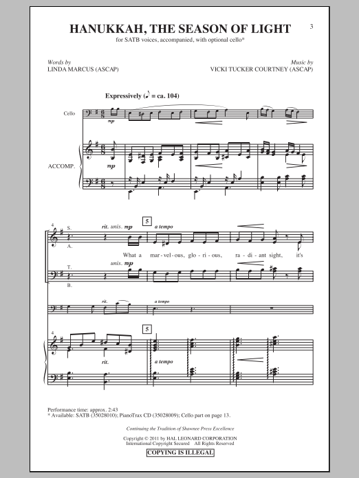 Vicki Tucker Courtney Hanukkah, The Season Of Light Sheet Music Notes & Chords for SATB - Download or Print PDF