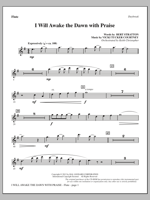 Vicki Tucker Courtney I Will Awake The Dawn With Praise - Flute Sheet Music Notes & Chords for Choir Instrumental Pak - Download or Print PDF