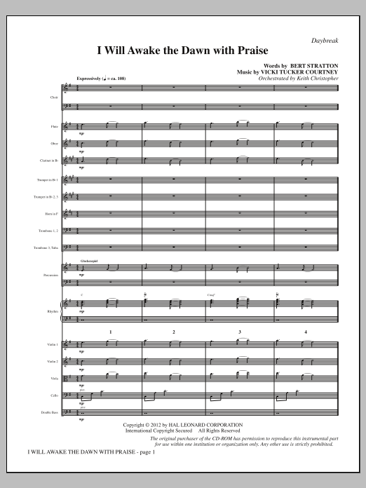 Vicki Tucker Courtney I Will Awake The Dawn With Praise - Full Score Sheet Music Notes & Chords for Choir Instrumental Pak - Download or Print PDF