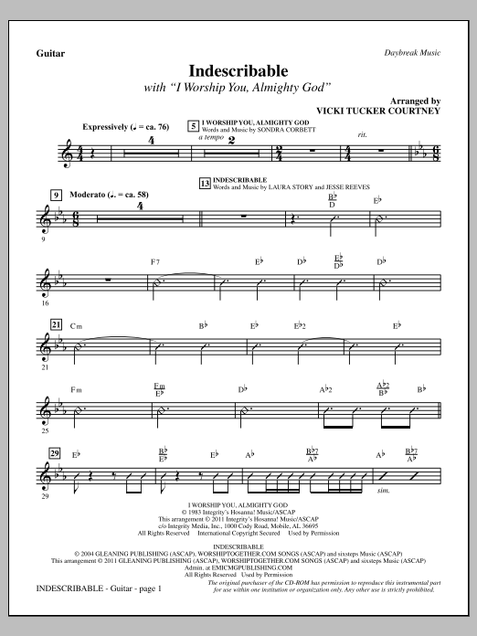 Vicki Tucker Courtney Indescribable - Guitar Sheet Music Notes & Chords for Choir Instrumental Pak - Download or Print PDF