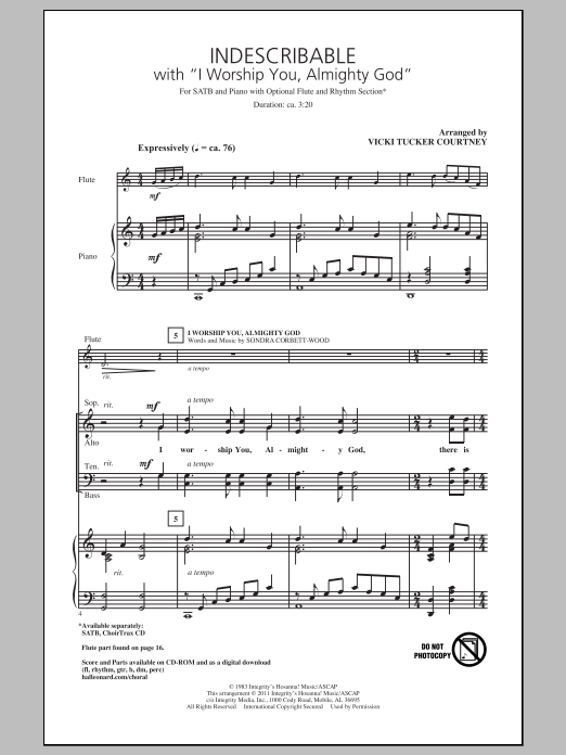 Vicki Tucker Courtney Indescribable Sheet Music Notes & Chords for SATB - Download or Print PDF