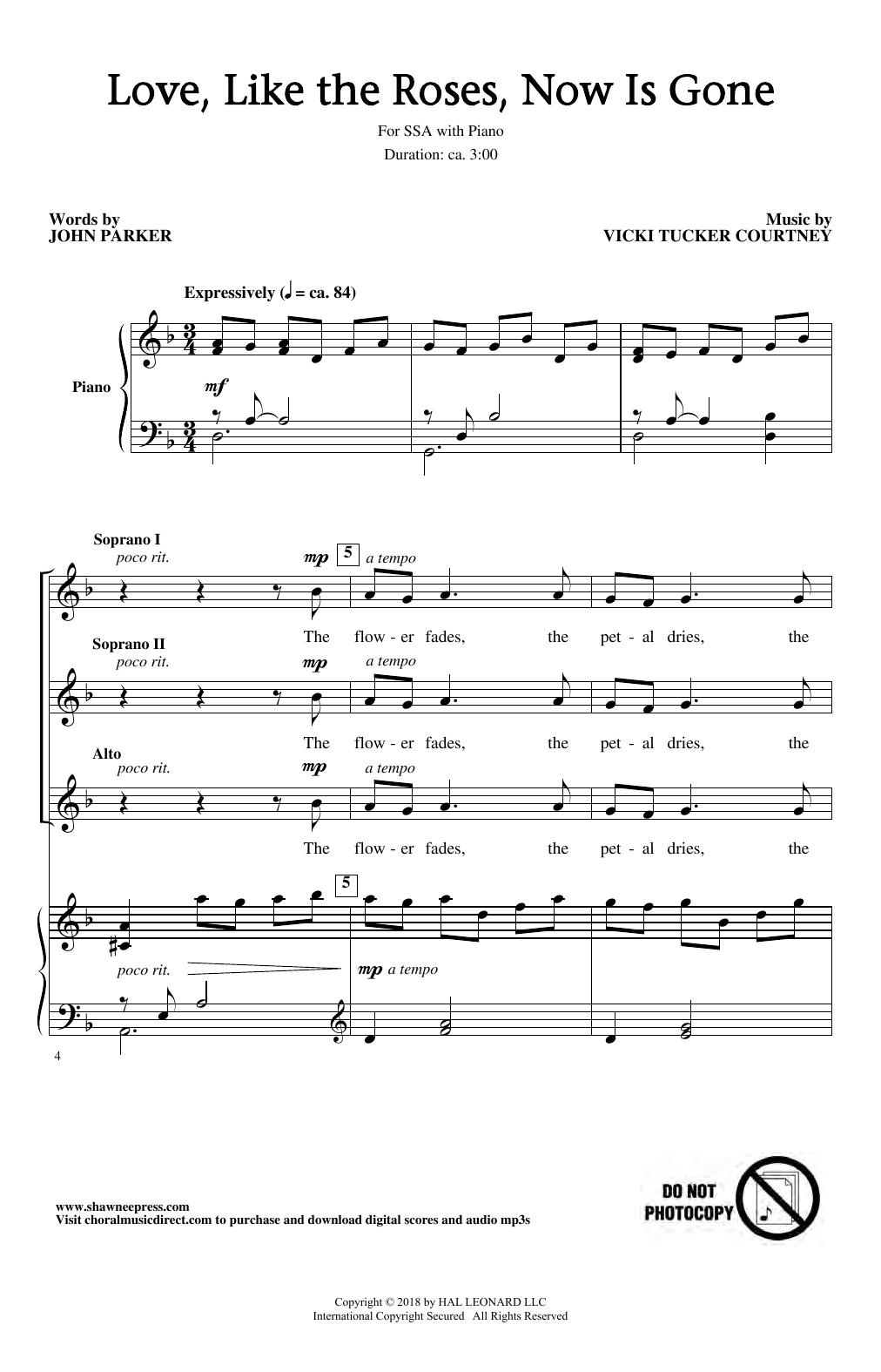 Vicki Tucker Courtney Love, Like The Roses, Now Is Gone Sheet Music Notes & Chords for SSA Choir - Download or Print PDF
