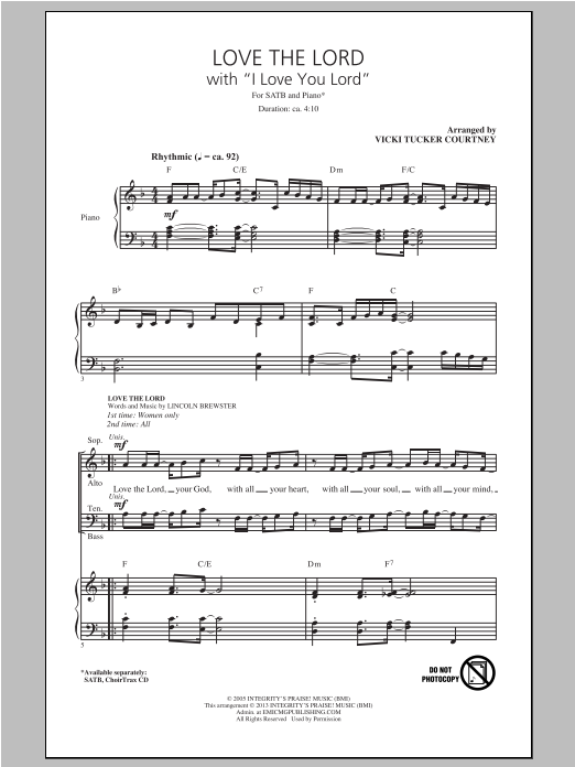Vicki Tucker Courtney Love The Lord (with I Love You Lord) Sheet Music Notes & Chords for SATB - Download or Print PDF