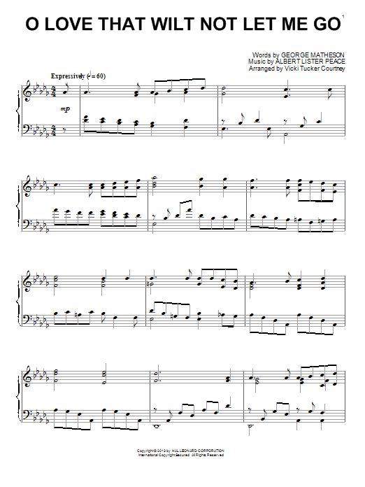 Vicki Tucker Courtney O Love That Wilt Not Let Me Go Sheet Music Notes & Chords for Piano - Download or Print PDF
