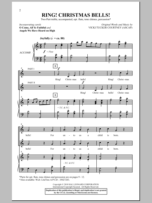 Vicki Tucker Courtney Ring! Christmas Bells! Sheet Music Notes & Chords for 2-Part Choir - Download or Print PDF