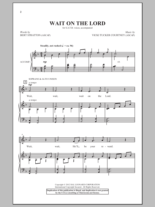 Vicki Tucker Courtney Wait On The Lord Sheet Music Notes & Chords for SATB - Download or Print PDF